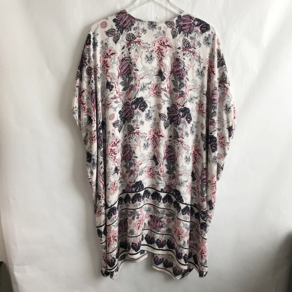Angie Floral Print Longline Kimono L Lightweight Flowy Open Front Boho Hippie - Picture 2 of 7